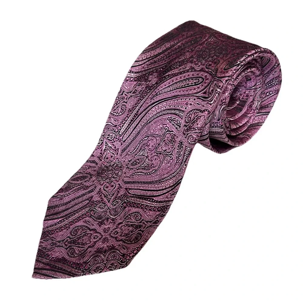 Seven Fold‎ Paisley Tie Hand Sewn Woven in Italy Pink Gray EUC